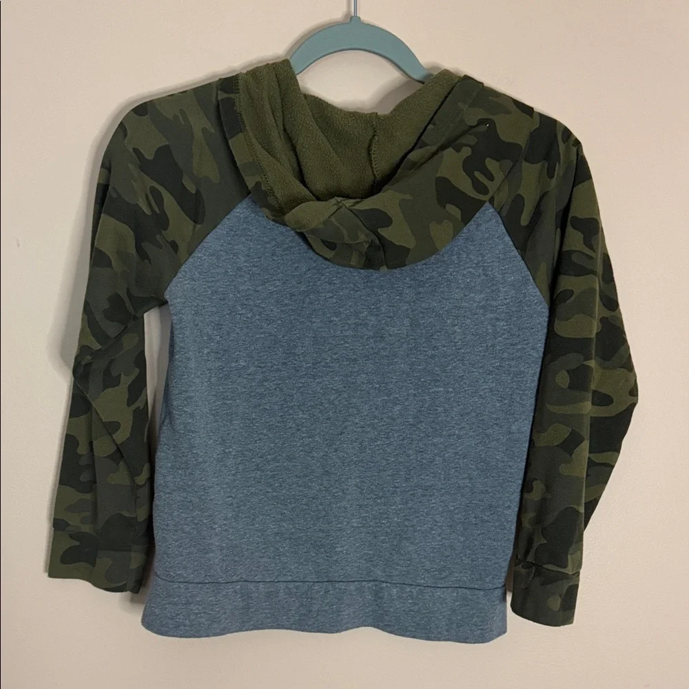 Old Navy Gray Zip Hoodie with Green Camo Sleeves